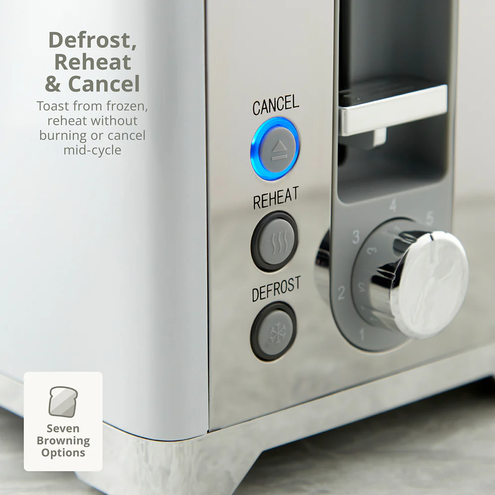 Swan Solace 2 Slice Stainless Steel Toaster | White, Defrost, Reheat - Image 3