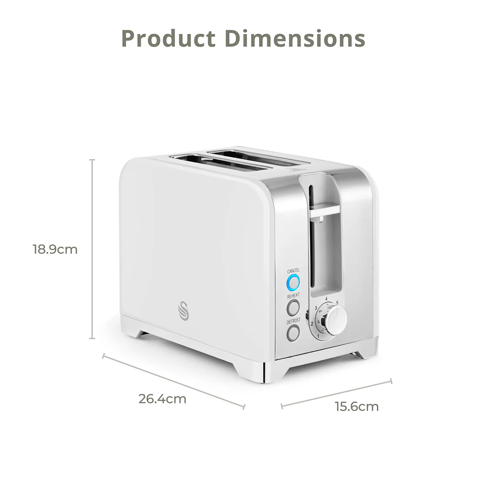 Swan Solace 2 Slice Stainless Steel Toaster | White, Defrost, Reheat - Image 5