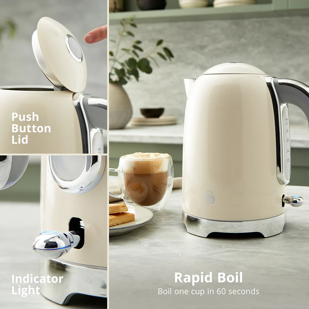 Swan Solace Cream Jug Kettle | 1.7L Stainless Steel, Chrome Accents - Image 3