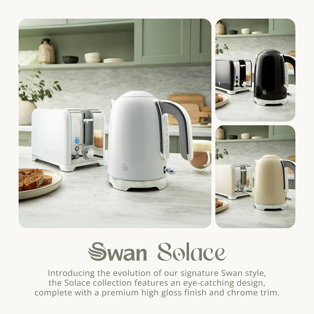 Swan Solace White Stainless Steel Jug Kettle | 1.7L, Water-Level Window - Image 5