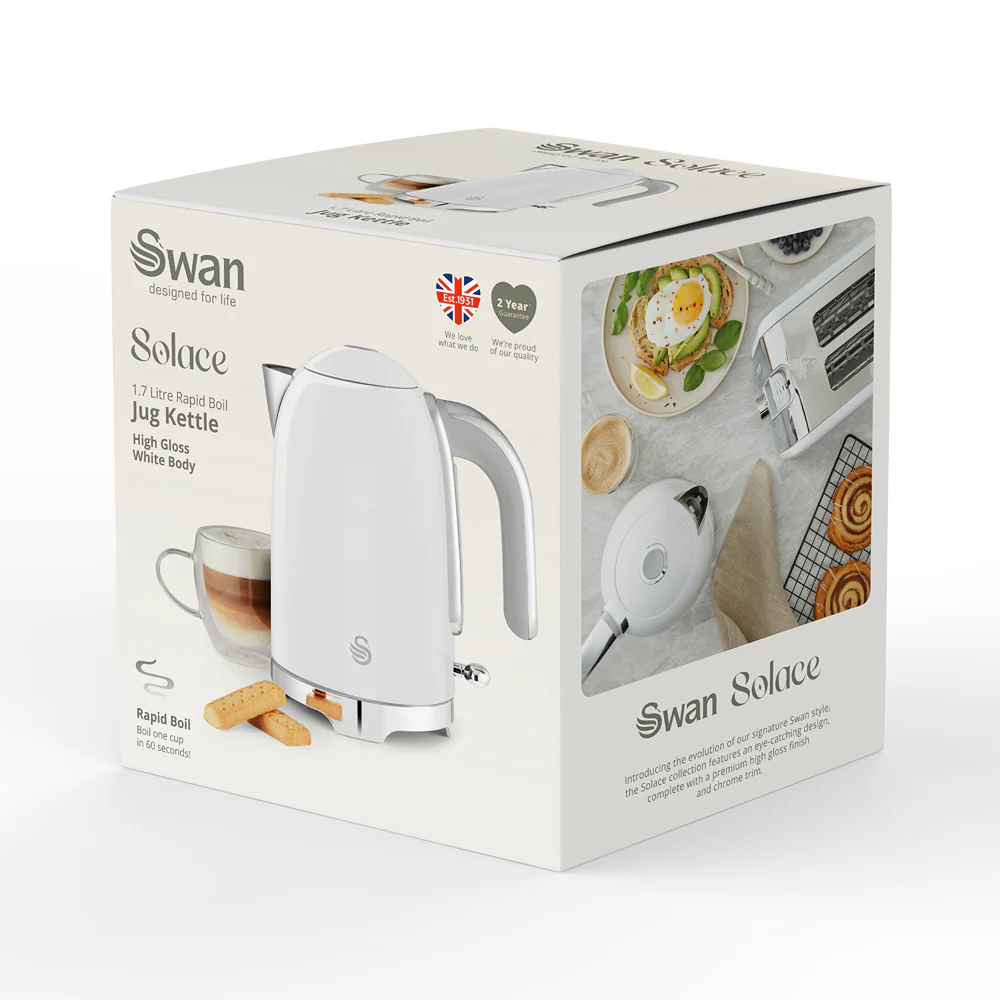Swan Solace White Stainless Steel Jug Kettle | 1.7L, Water-Level Window - Image 7