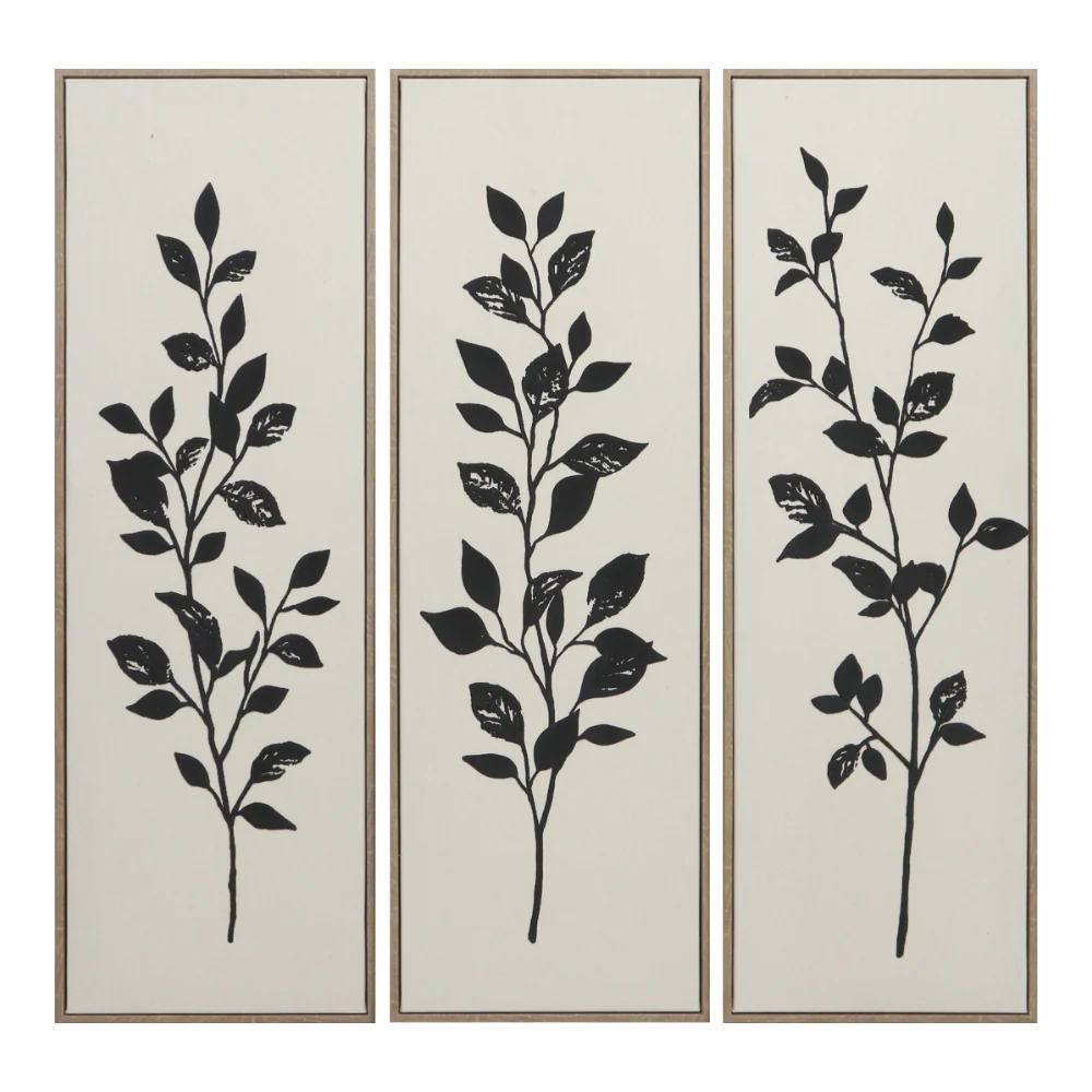 Tall Black Leaf Framed Canvas Wall Art | Assorted Designs, 90 x 30