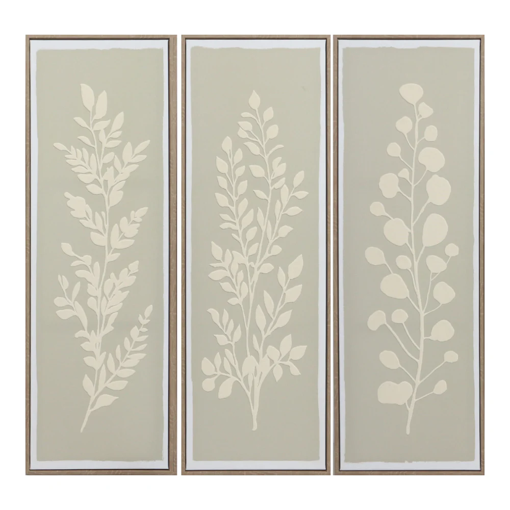 Tall White Leaf Framed Canvas Wall Art | Assorted Designs, 90 x 30