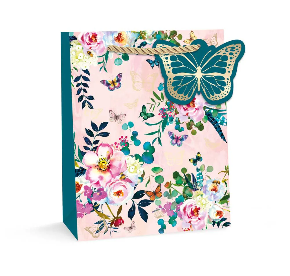 Tallon Gift Bag Butterflies Small | Watercolour Floral, Gold-Foil Tag