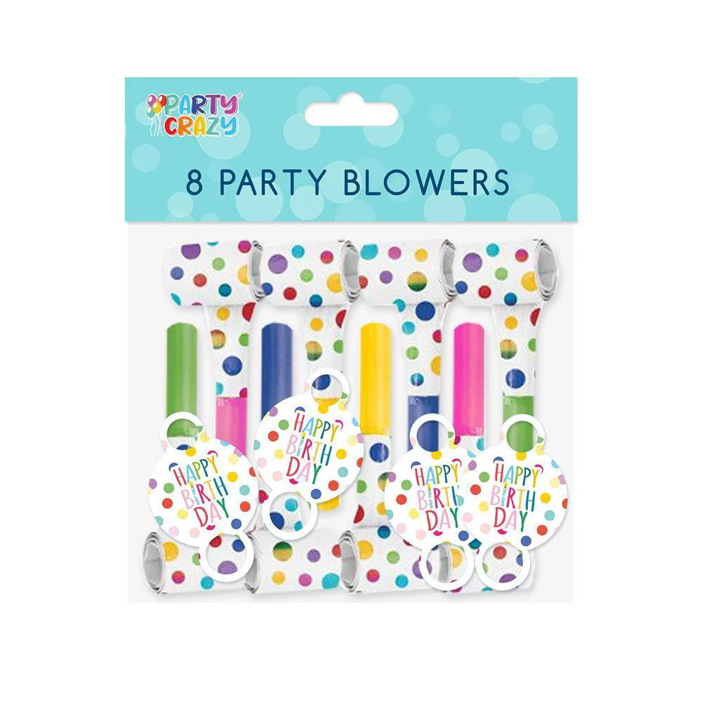 Happy Birthday Party Blowers | Pack of 8
