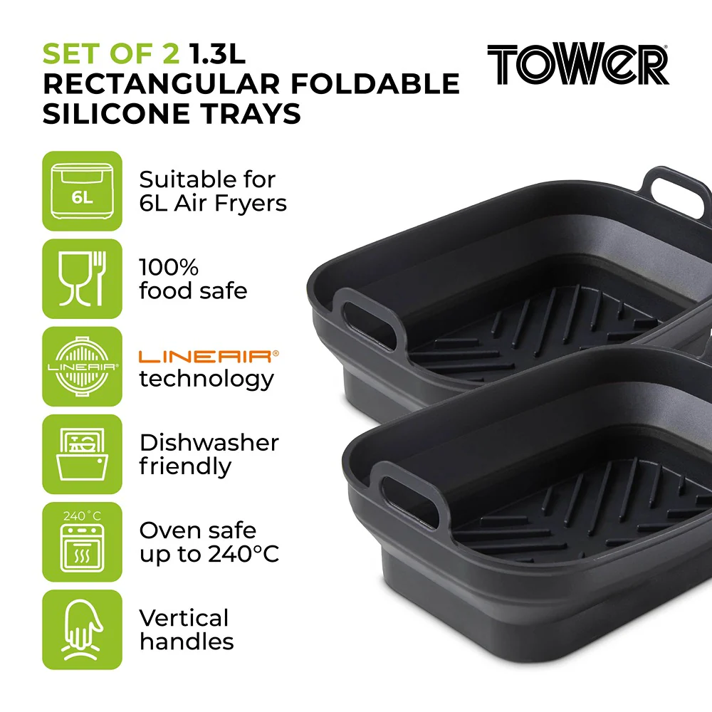 Tower Air Fryer Roasting Trays Pack of 2 | Matte Black, Ridged Base - Image 2