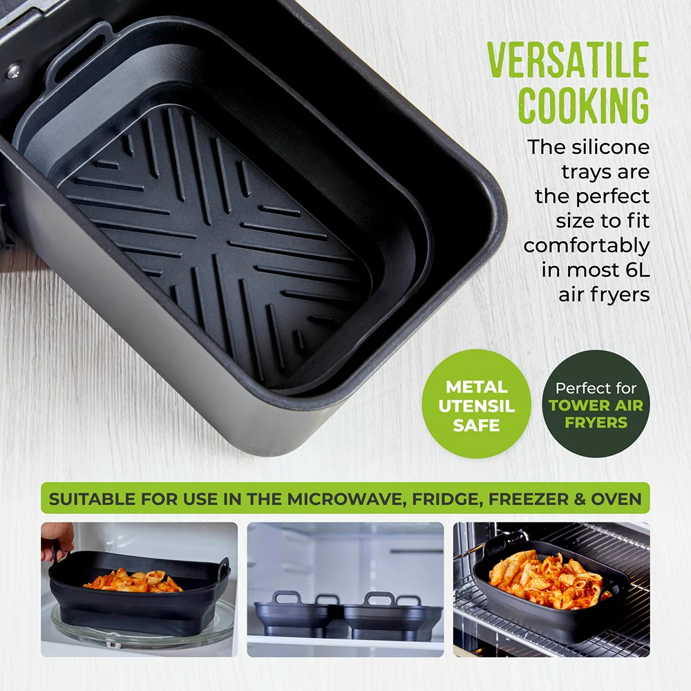 Tower Air Fryer Roasting Trays Pack of 2 | Matte Black, Ridged Base - Image 3