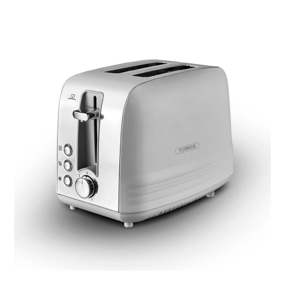 Tower Ash Grey 2-Slice Toaster | 7-Level Browning, Wide Slots