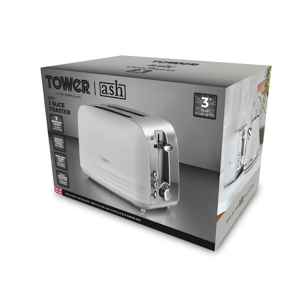 Tower Ash Grey 2-Slice Toaster | 7-Level Browning, Wide Slots - Image 10