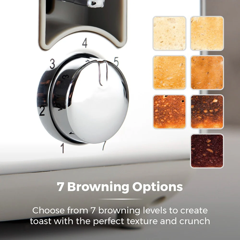 Tower Ash Grey 2-Slice Toaster | 7-Level Browning, Wide Slots - Image 3
