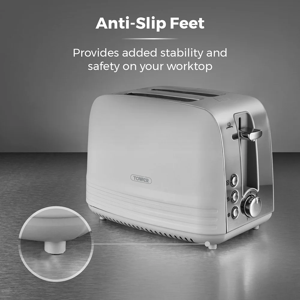 Tower Ash Grey 2-Slice Toaster | 7-Level Browning, Wide Slots - Image 7