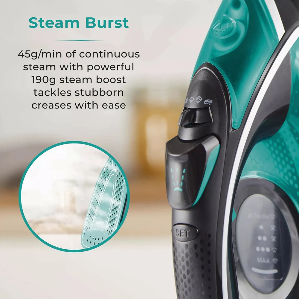 Tower Ceraglide 1 Temp Steam Iron | 3100W, Anti-Calc, Anti-Drip, Teal and Black - Image 6