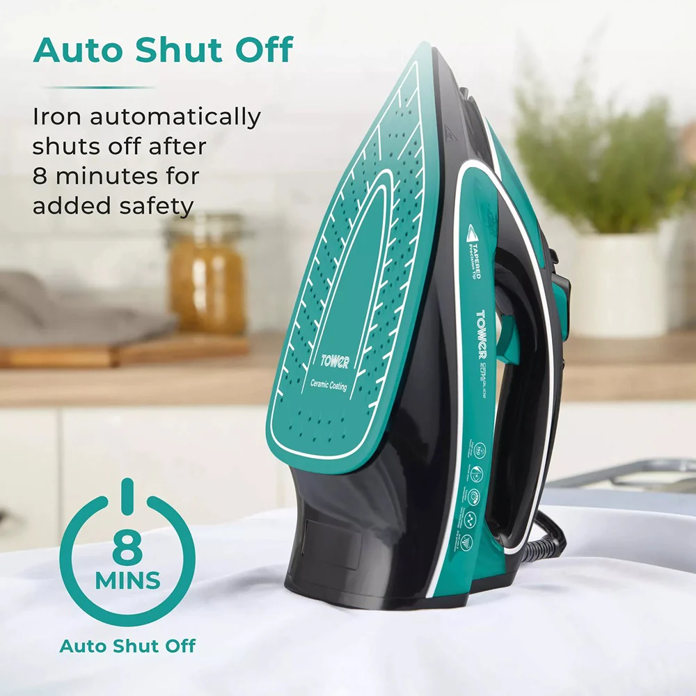 Tower Ceraglide 1 Temp Steam Iron | 3100W, Anti-Calc, Anti-Drip, Teal and Black - Image 8