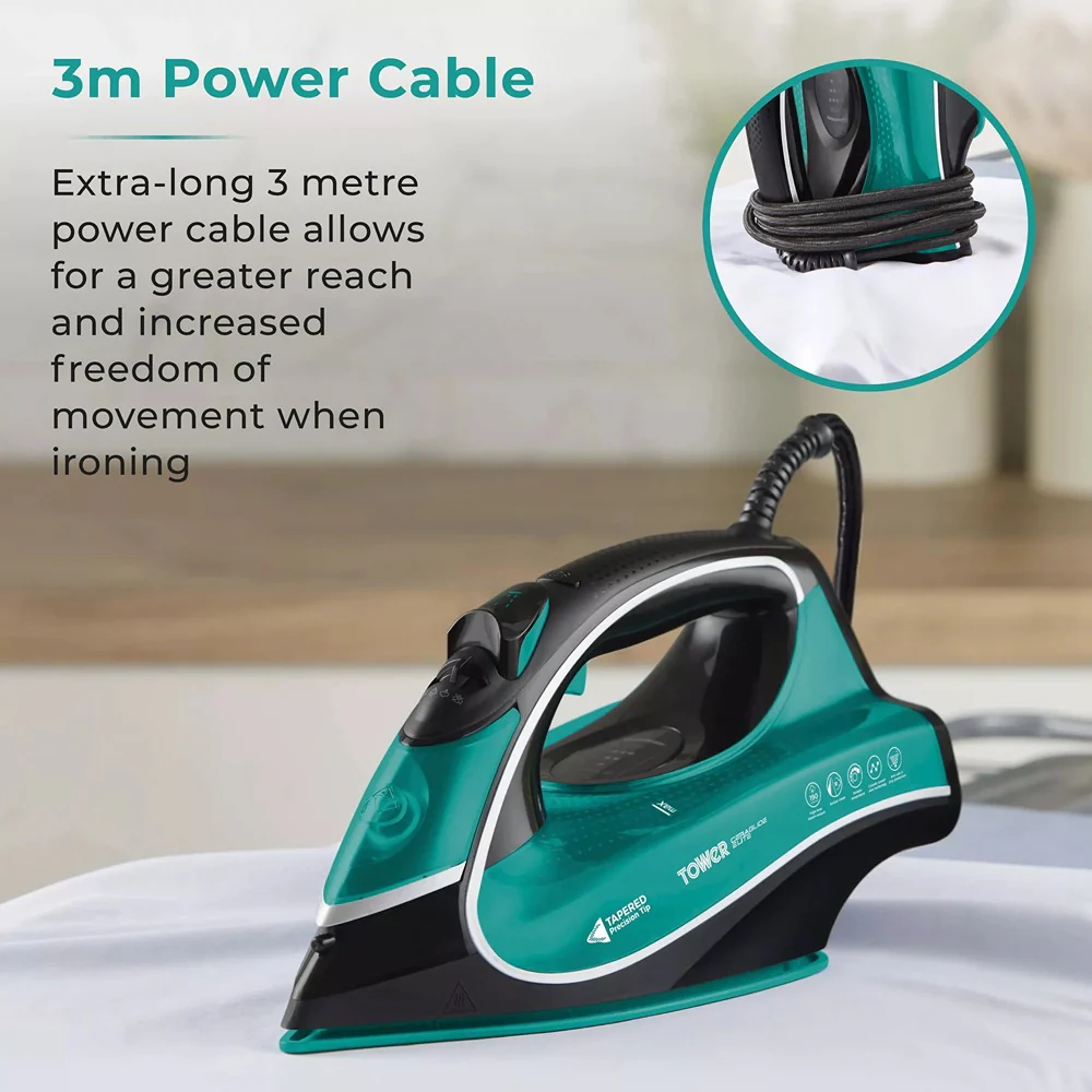 Tower Ceraglide 1 Temp Steam Iron | 3100W, Anti-Calc, Anti-Drip, Teal and Black - Image 9