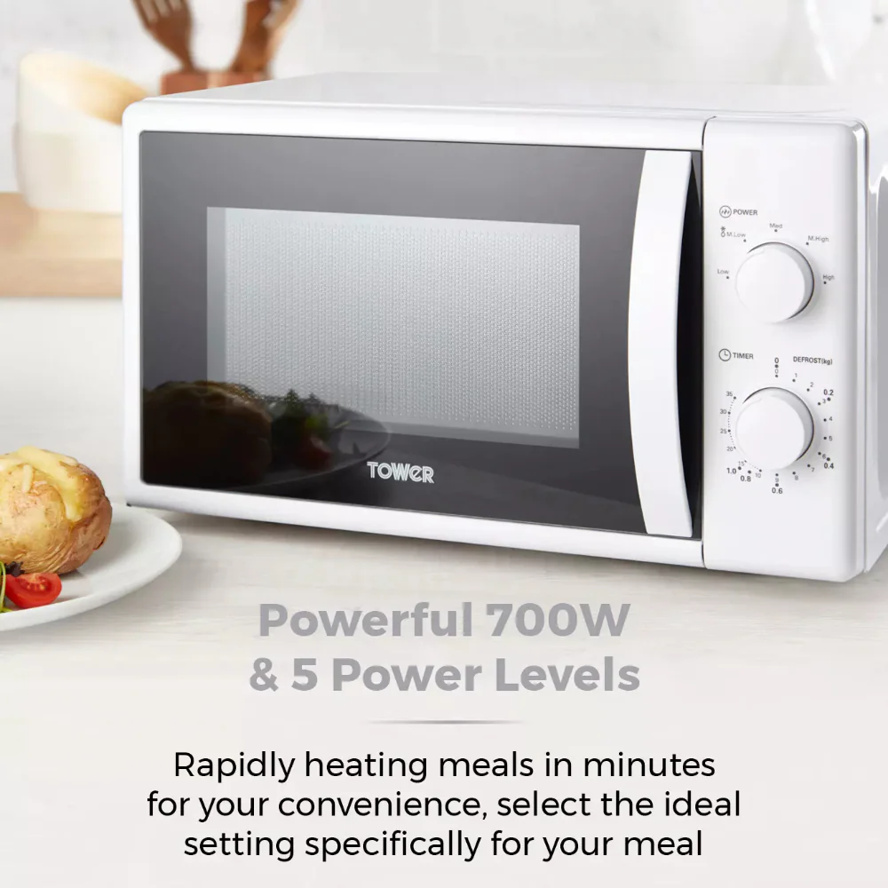 Tower Manual Microwave | 700W, 35-Minute Timer, White - Image 4