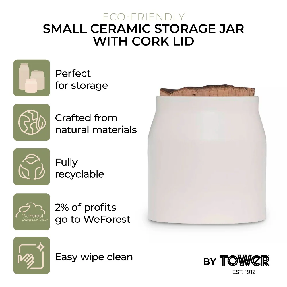 Tower Natural Life Ceramic Storage Jar | Matte White, H12.5cm - Image 2