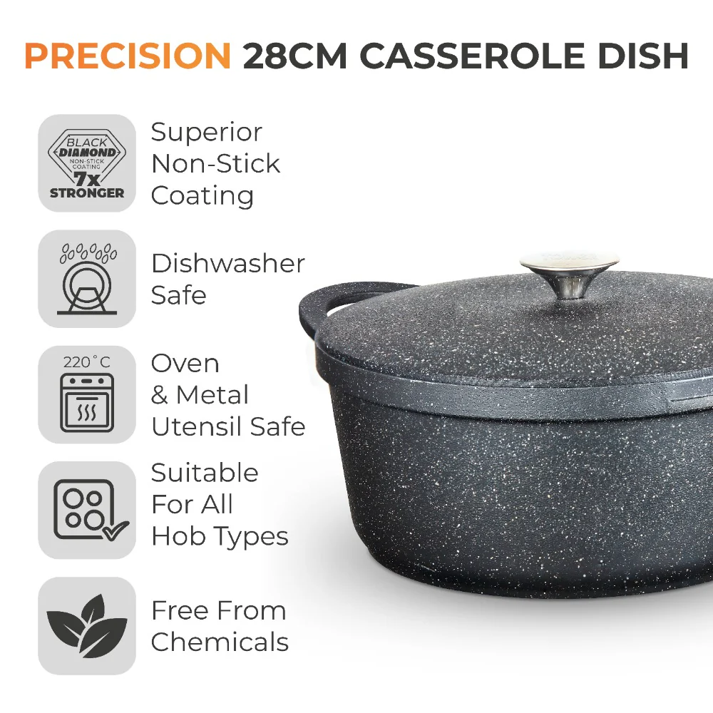 Tower Precision Casserole Pot with Lid | 28cm, Speckled Stone-Look - Image 2