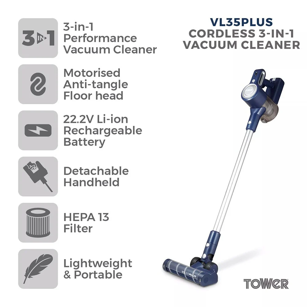 Tower Pro Anti-Tangle Upright Stick Vacuum Cleaner | Motorised Roller Head - Image 2