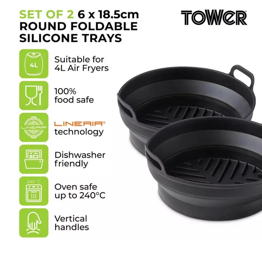 Tower Round Foldable Silicone Air Fryer Trays | 1.2L | Pack of 2 - Image 3
