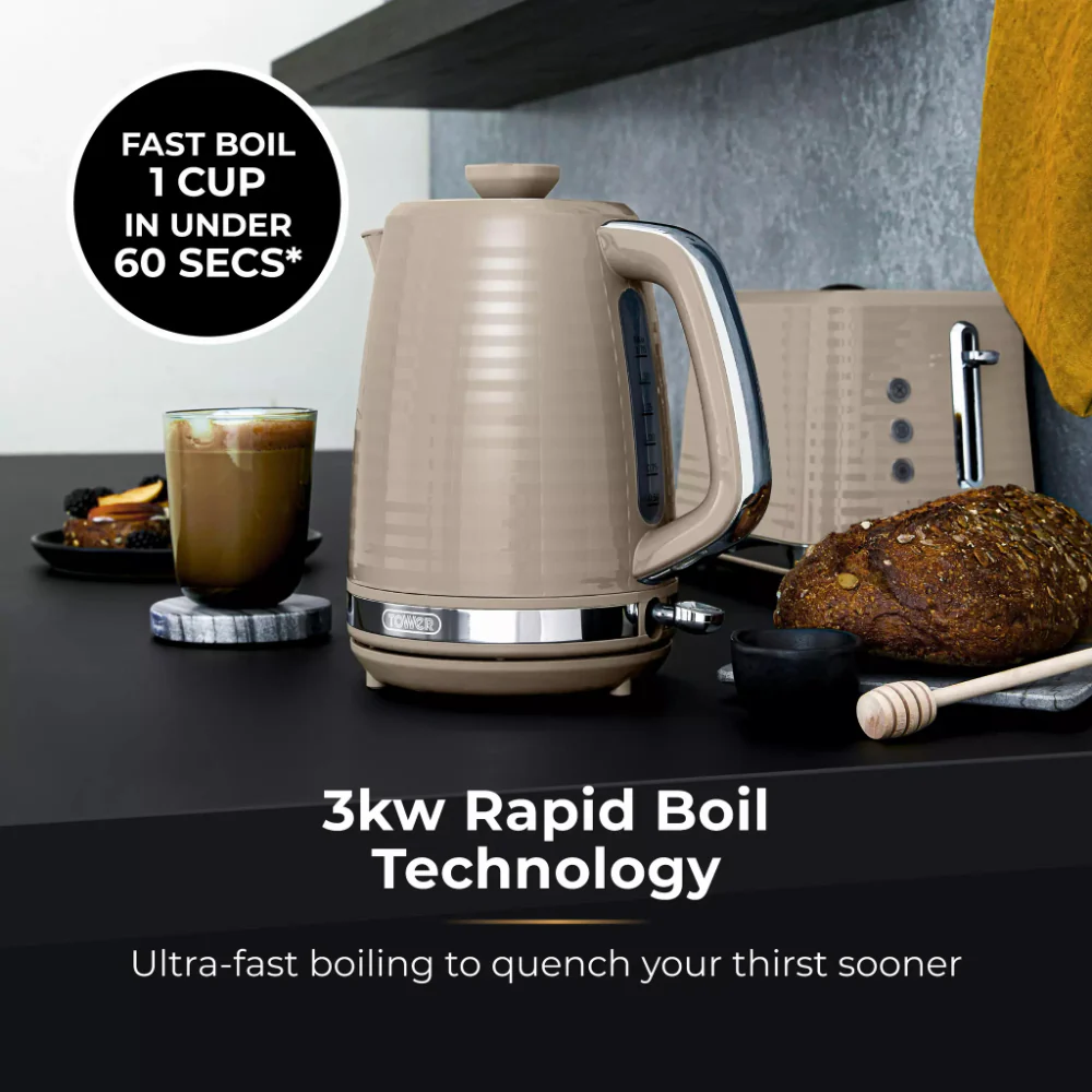 Tower Saturn Chrome Latte Kettle | 1.7L, Ribbed Body Design, Neutral Colour - Image 3
