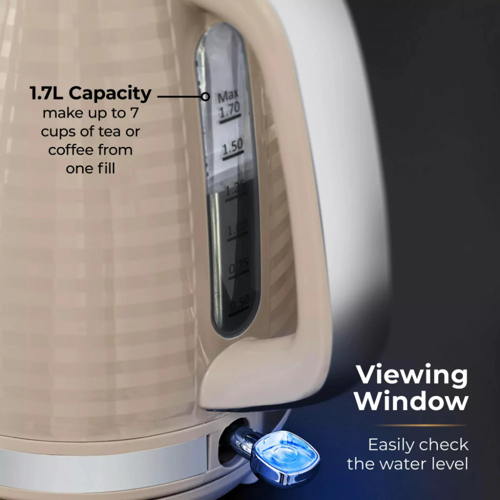 Tower Saturn Chrome Latte Kettle | 1.7L, Ribbed Body Design, Neutral Colour - Image 5