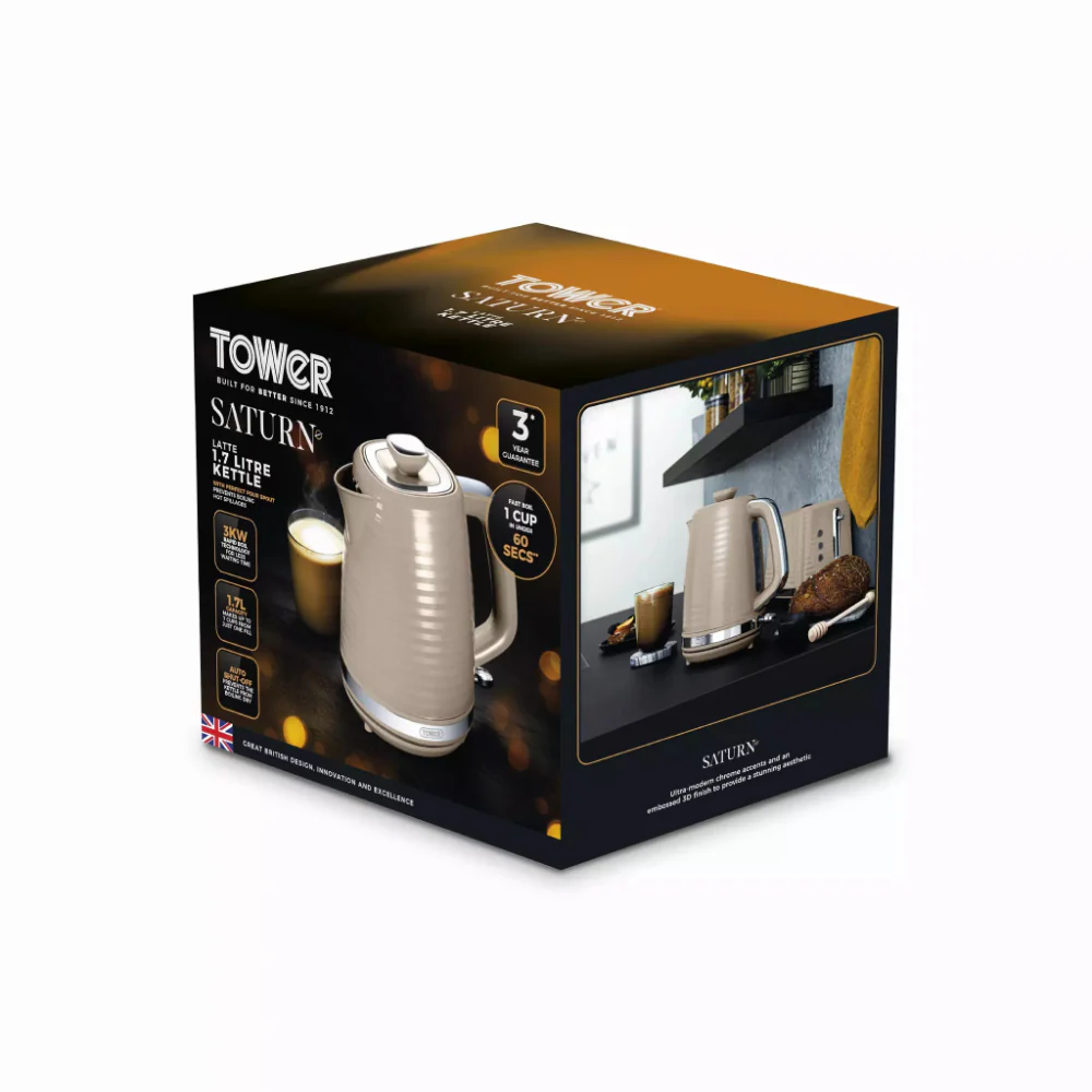 Tower Saturn Chrome Latte Kettle | 1.7L, Ribbed Body Design, Neutral Colour - Image 9