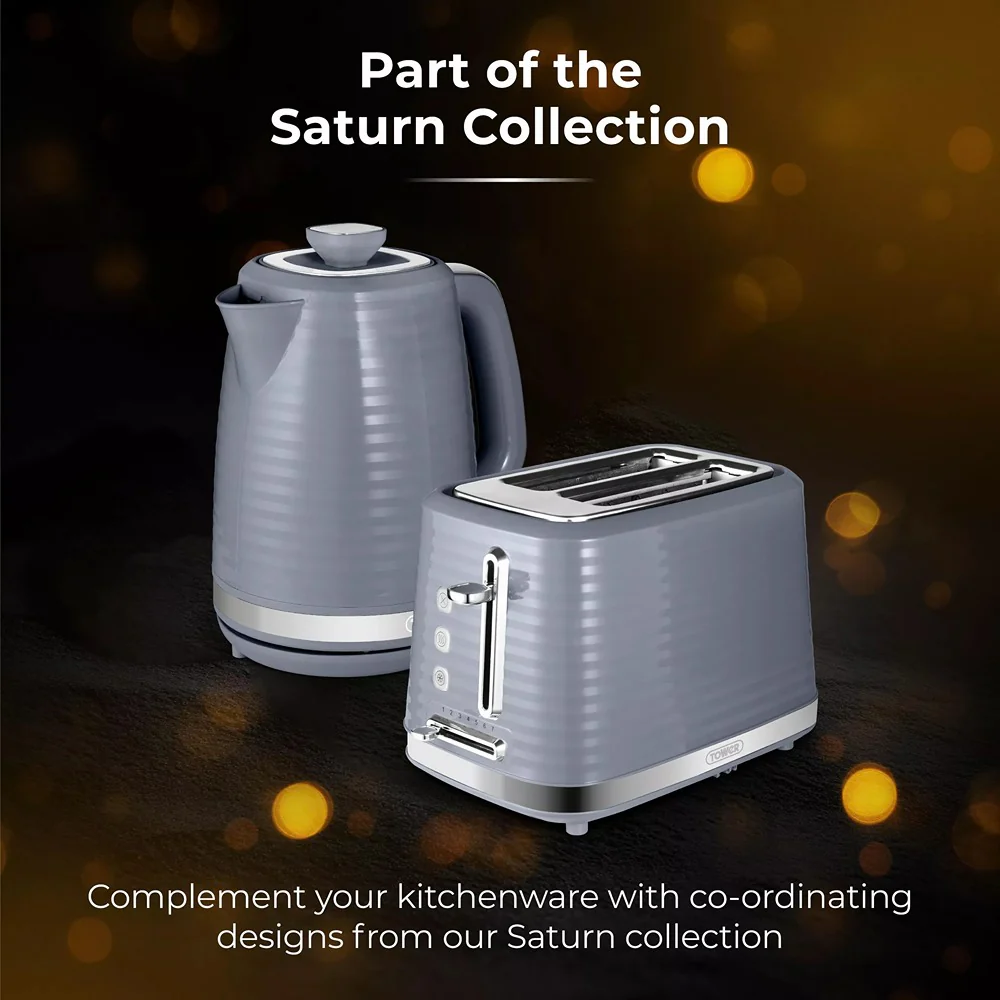 Tower Saturn Grey 2 Slice Toaster | Defrost, Reheat, Wide Slots - Image 7