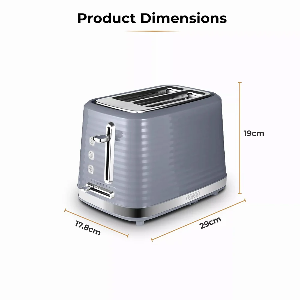Tower Saturn Grey 2 Slice Toaster | Defrost, Reheat, Wide Slots - Image 8