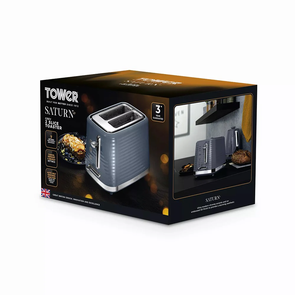 Tower Saturn Grey 2 Slice Toaster | Defrost, Reheat, Wide Slots - Image 9