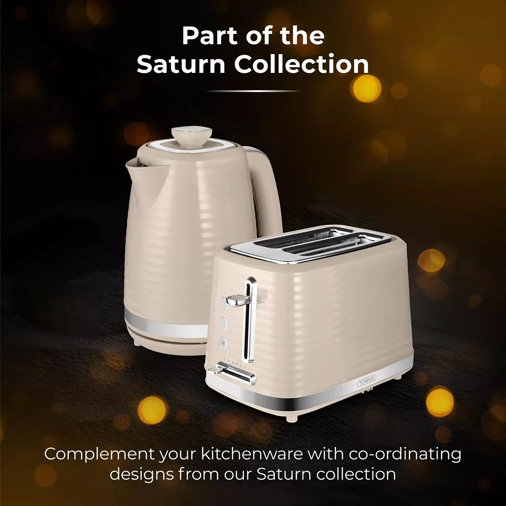Tower Saturn Latte Beige 2 Slice Toaster | Adjustable Browning, Crumb Tray - Image 7