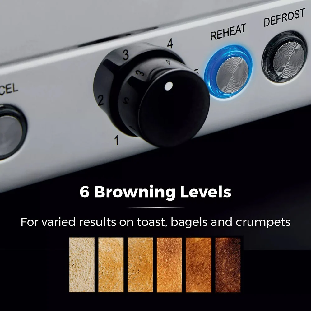Tower Sera Four-Slice Grey Toaster | Dual Controls, Wide Slots - Image 3