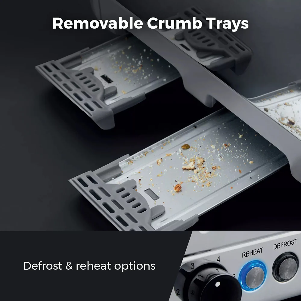 Tower Sera Four-Slice Grey Toaster | Dual Controls, Wide Slots - Image 4
