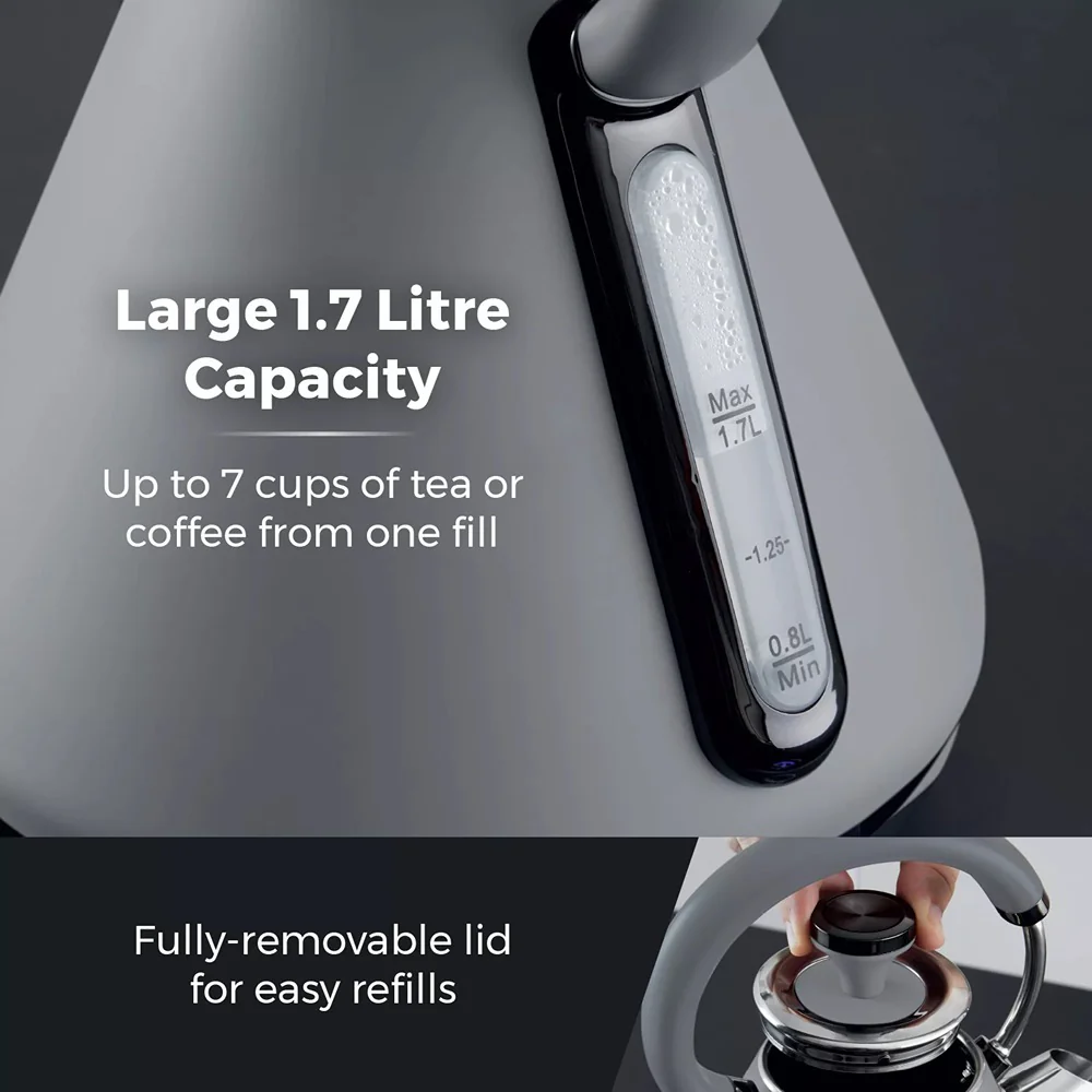 Tower Sera Grey Vintage-Style Electric Kettle with Water Window | 1.7L, 3kW - Image 4