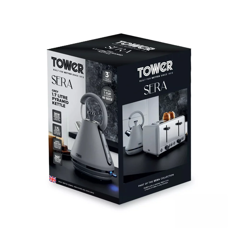 Tower Sera Grey Vintage-Style Electric Kettle with Water Window | 1.7L, 3kW - Image 6