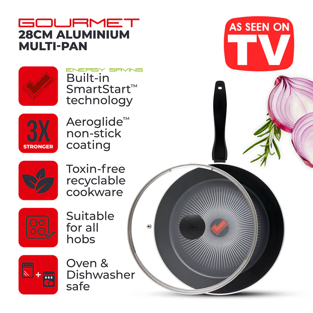 Tower Smart Start 28cm Multi-Pan Frying Pan | Heat Indicator, Glass Lid - Image 2