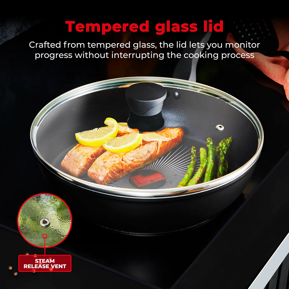 Tower Smart Start 28cm Multi-Pan Frying Pan | Heat Indicator, Glass Lid - Image 9