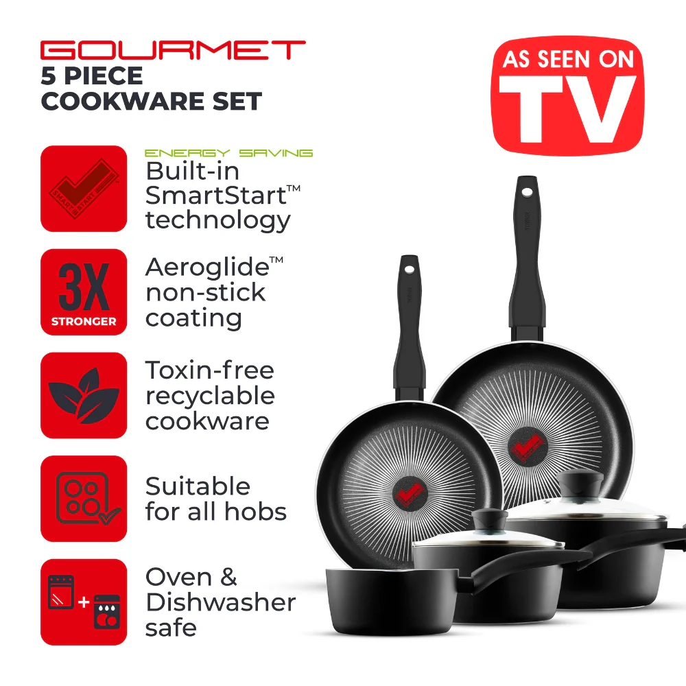 Tower Smart Start Gourmet 5 Piece Cookware Set | Matte Black Finish - Image 2