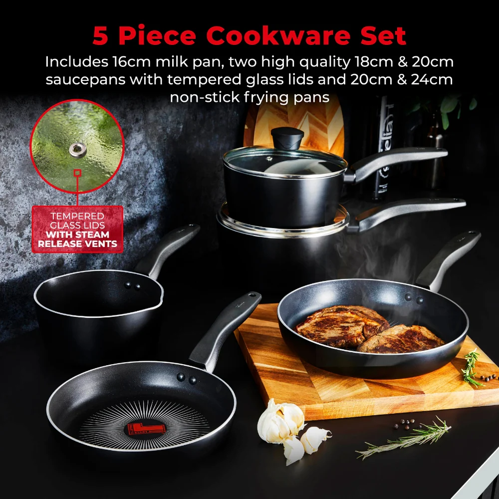 Tower Smart Start Gourmet 5 Piece Cookware Set | Matte Black Finish - Image 3