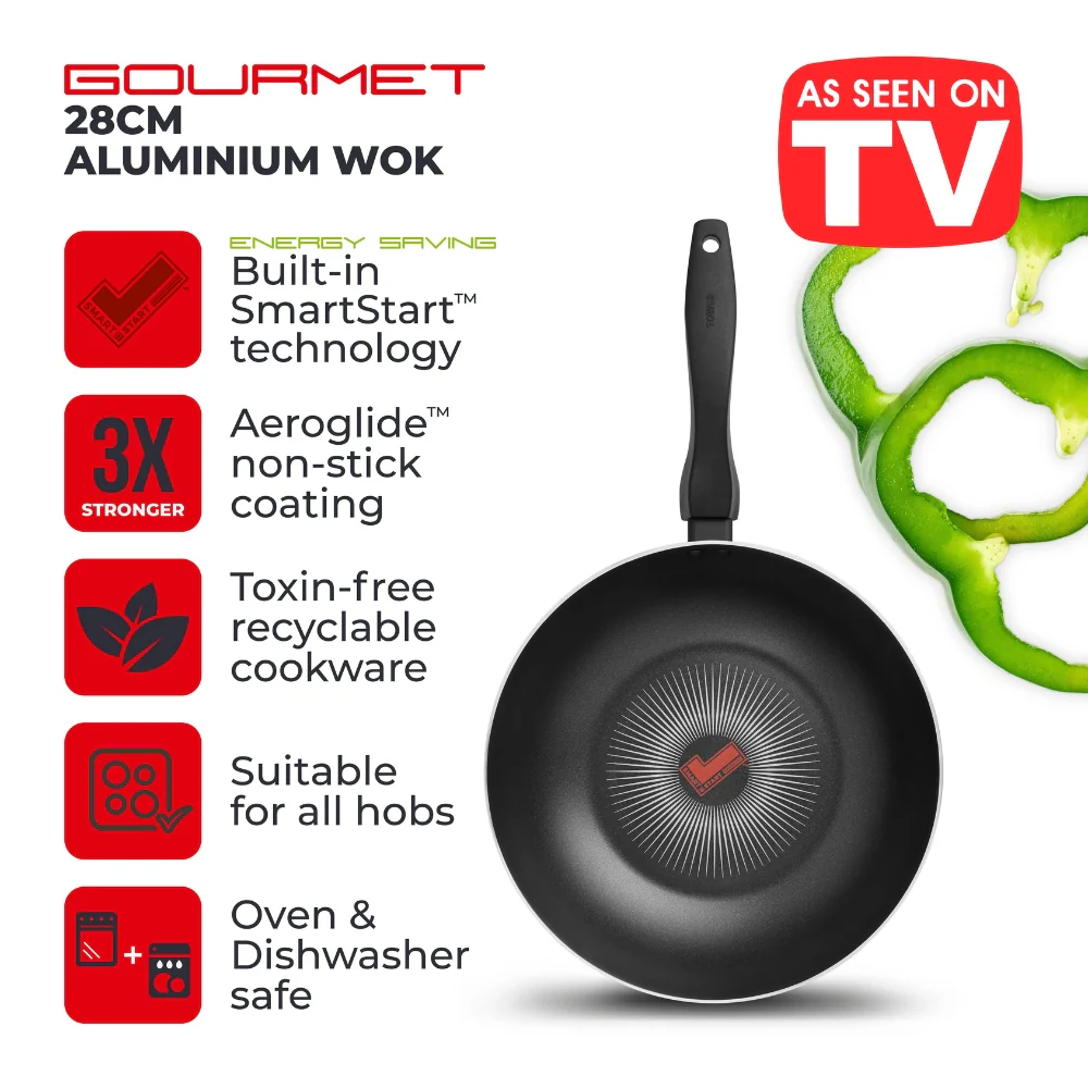 Tower Smart Start Nonstick 28cm Wok | Colour-Changing Heat Indicator - Image 3