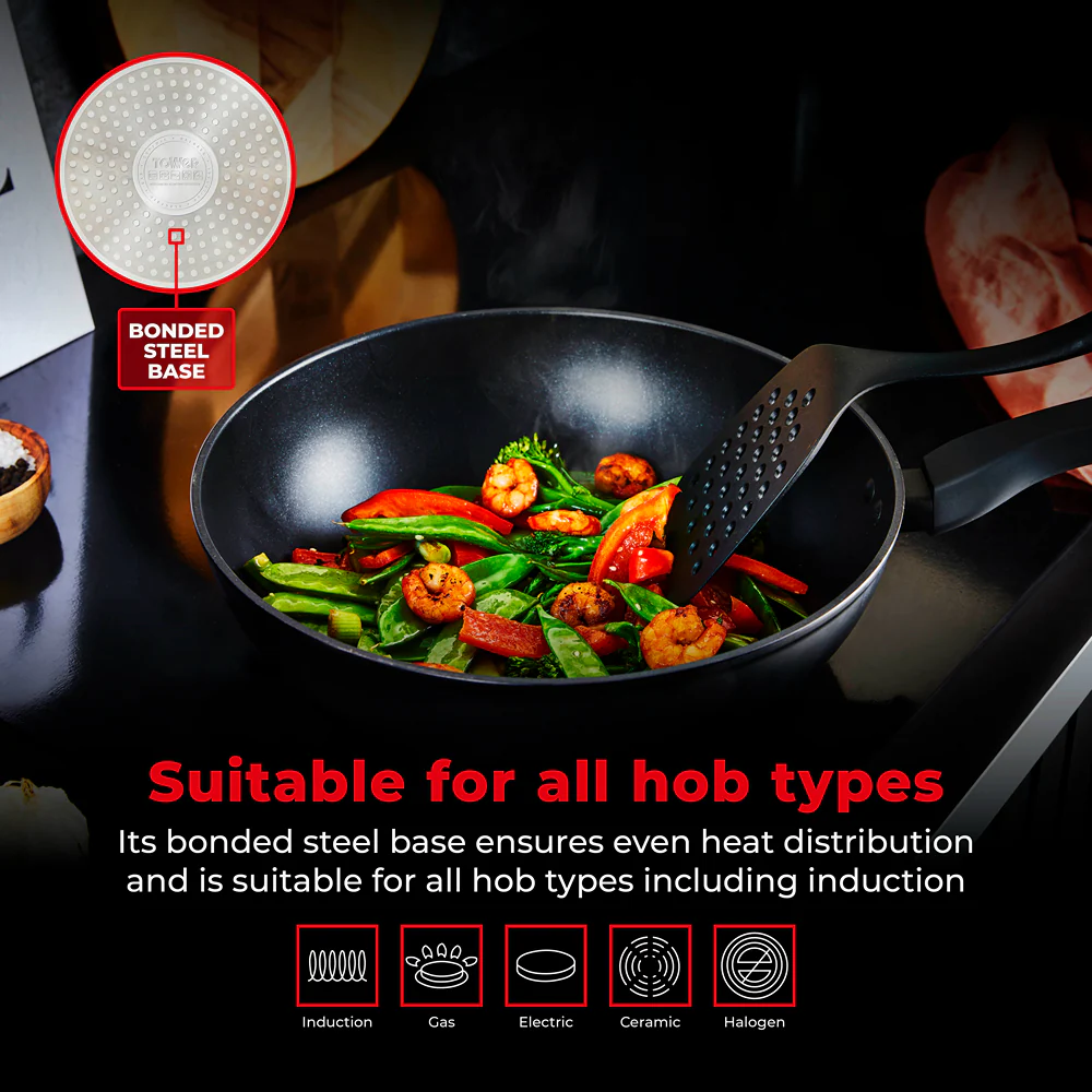 Tower Smart Start Nonstick 28cm Wok | Colour-Changing Heat Indicator - Image 6