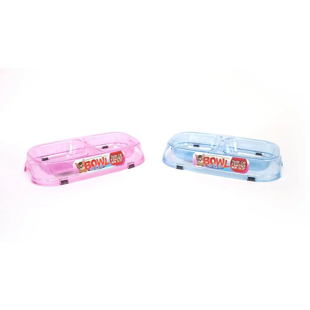 Clear Double Cat Bowl | 2 Assorted