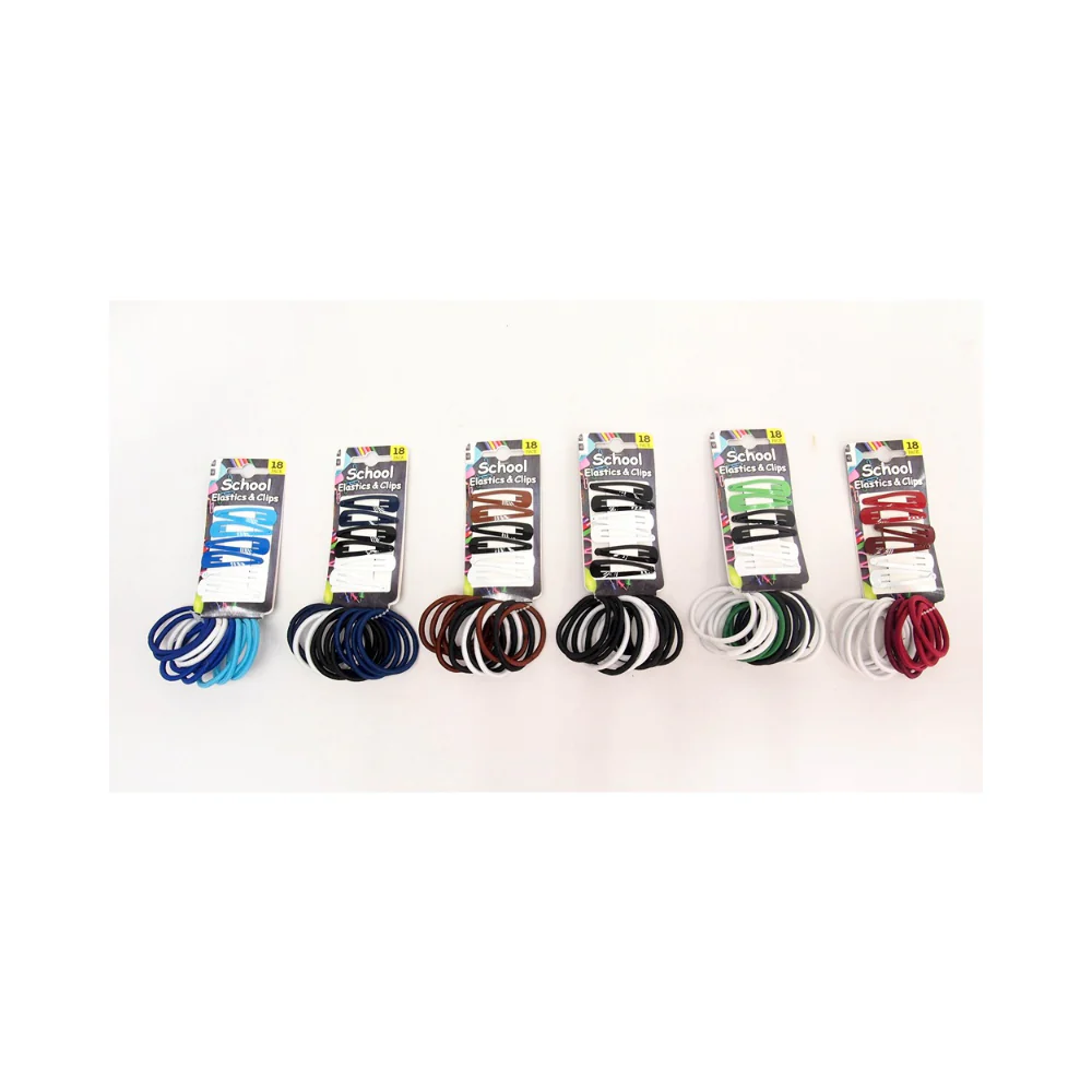 UBL School Hair Elastics and Snap Clips | Pack of 18, Assorted Colours