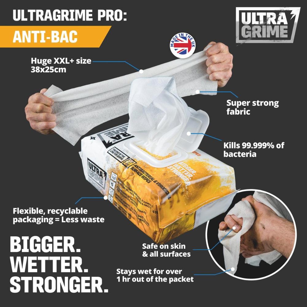 Ultragrime Extra-Large Antibacterial Clothwipes | XXL Pro Antibac Pack of 100 - Image 7