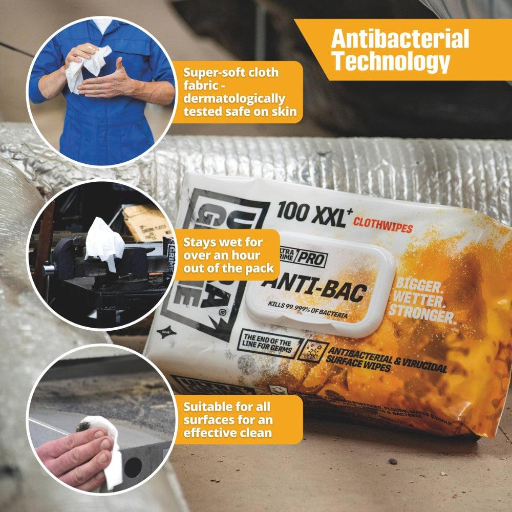 Ultragrime Extra-Large Antibacterial Clothwipes | XXL Pro Antibac Pack of 100 - Image 8