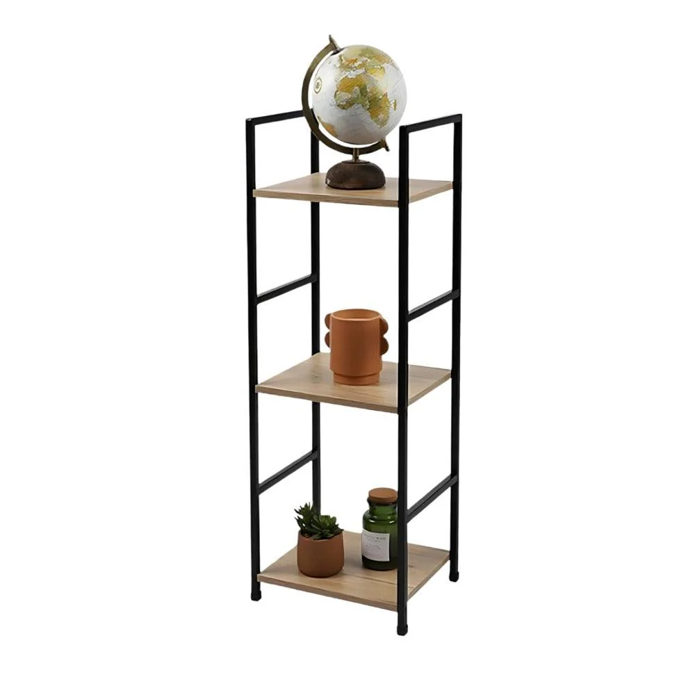 Urban Living Colorado 3 Tier Shelf | Black Metal and Wood | 29 x 23.5 x 80cm