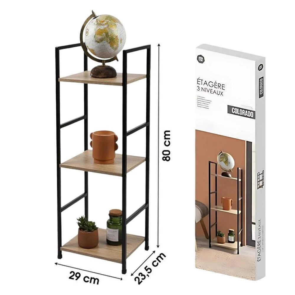 Urban Living Colorado 3 Tier Shelf | Black Metal and Wood | 29 x 23.5 x 80cm - Image 2
