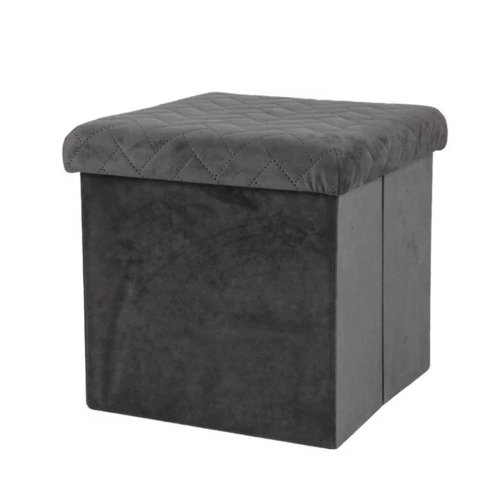 Urban Living Dark Grey Velvet Storage Box | 37.5 x 37.5 x 37.5 cm