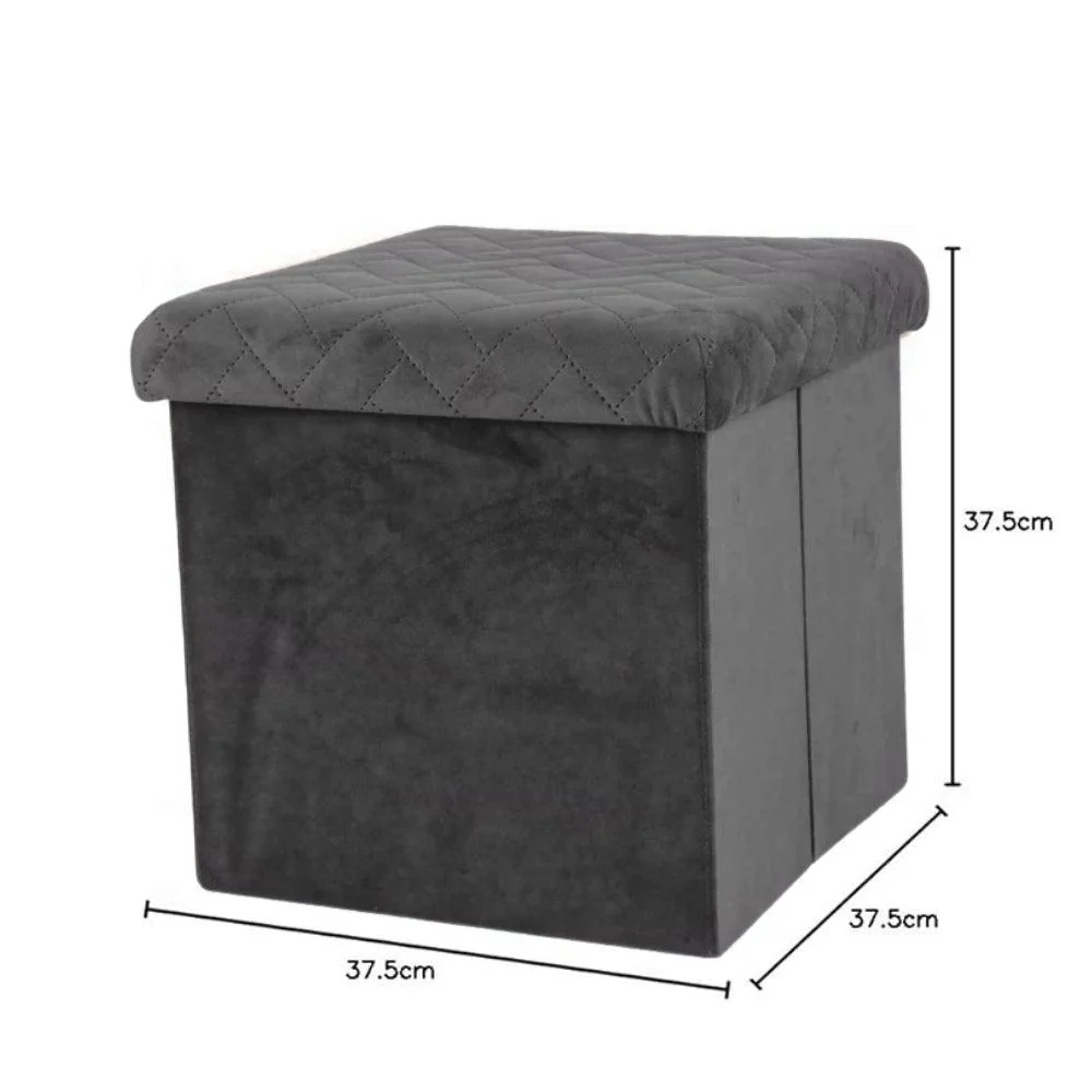 Urban Living Dark Grey Velvet Storage Box | 37.5 x 37.5 x 37.5 cm - Image 2