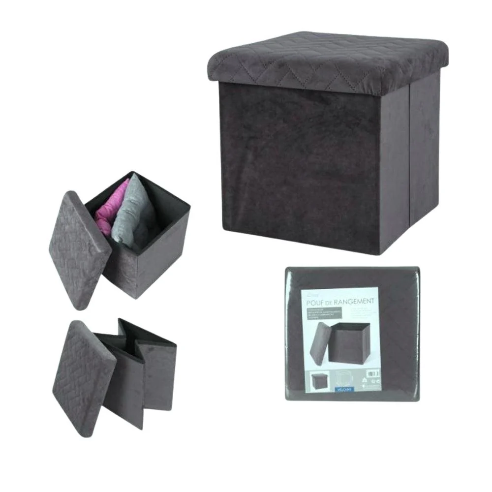 Urban Living Dark Grey Velvet Storage Box | 37.5 x 37.5 x 37.5 cm - Image 3