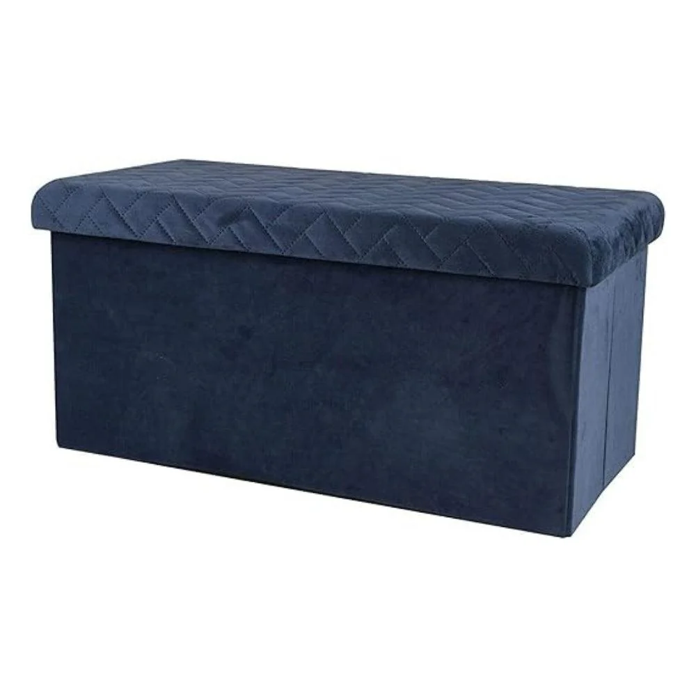 Urban Living Velvet Blue Storage Bench | Quilted Pattern, Foldable, Ample Internal Storage